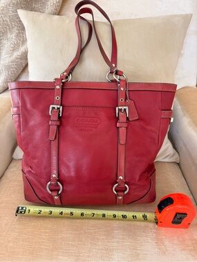 COACH Red Leather East West Gallery Tote